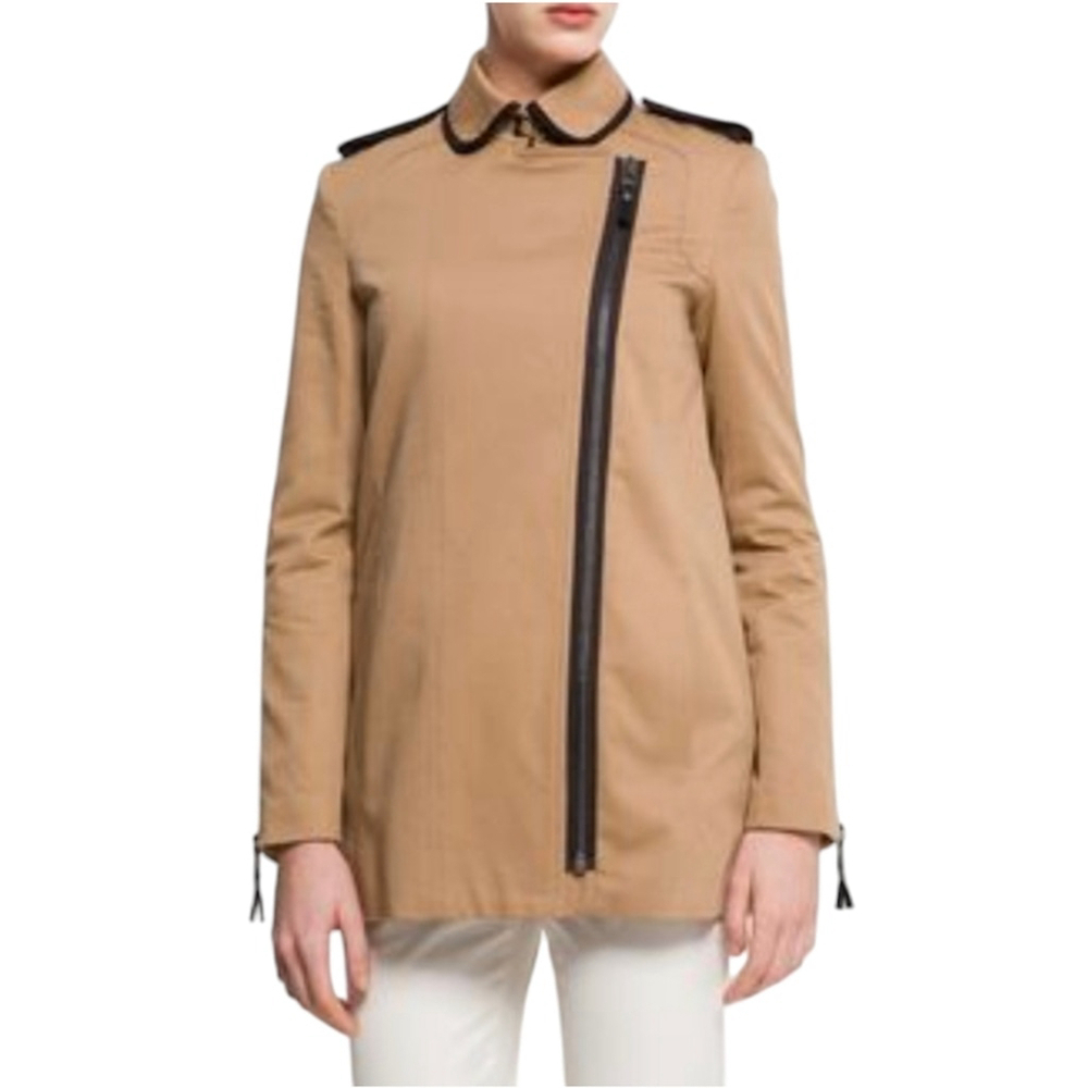Mango Camel Architectural Classic Military Jacket Asymmetrical Zip Women's sz XS